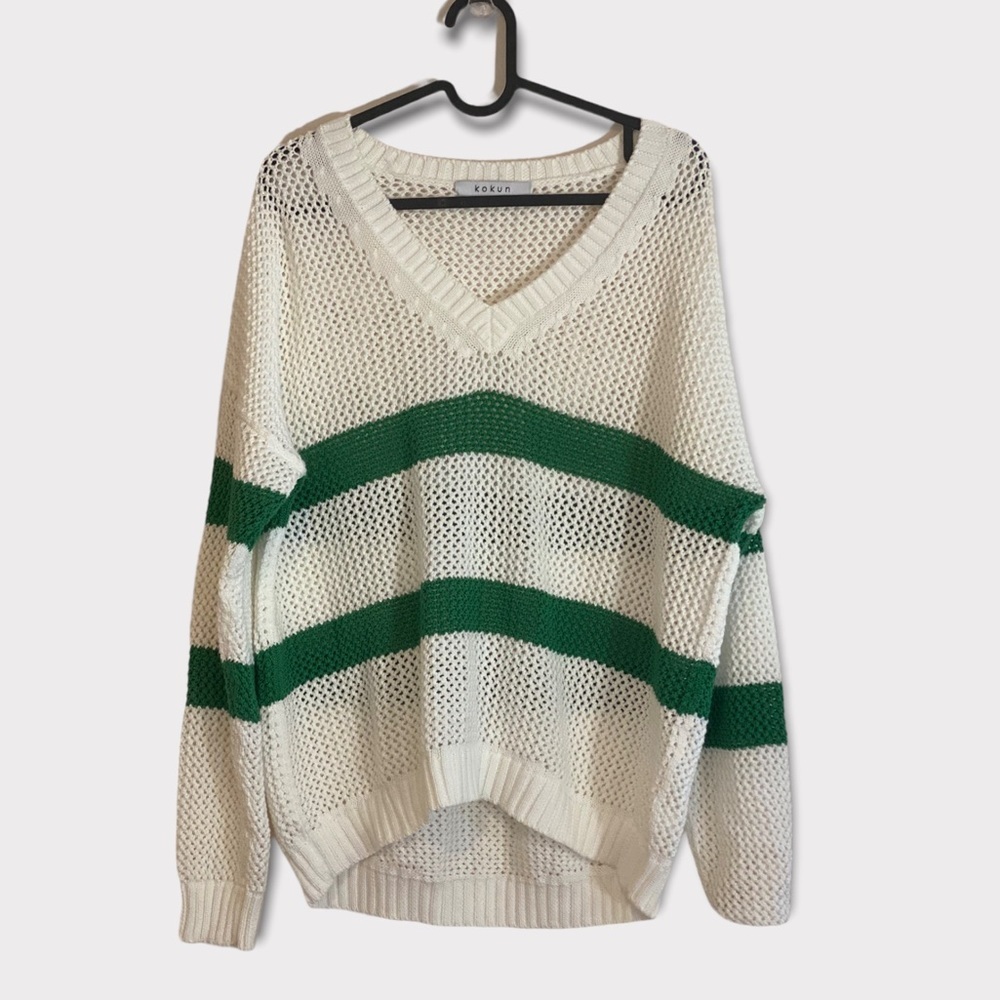 Kokun V-Neck Knit Preppy Tennis Oversized Boyfriend Sweater